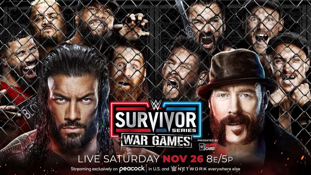 WWE Survivor Series 2022 graphic showing The Bloodline & The Brawling Brutes, Kevin Owens and Drew McIntyre